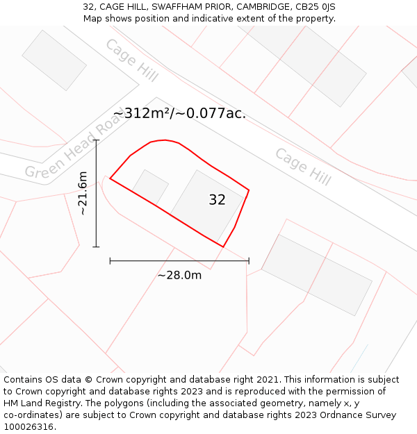 32, CAGE HILL, SWAFFHAM PRIOR, CAMBRIDGE, CB25 0JS: Plot and title map