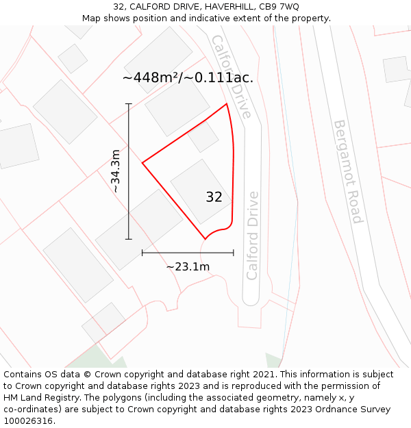 32, CALFORD DRIVE, HAVERHILL, CB9 7WQ: Plot and title map