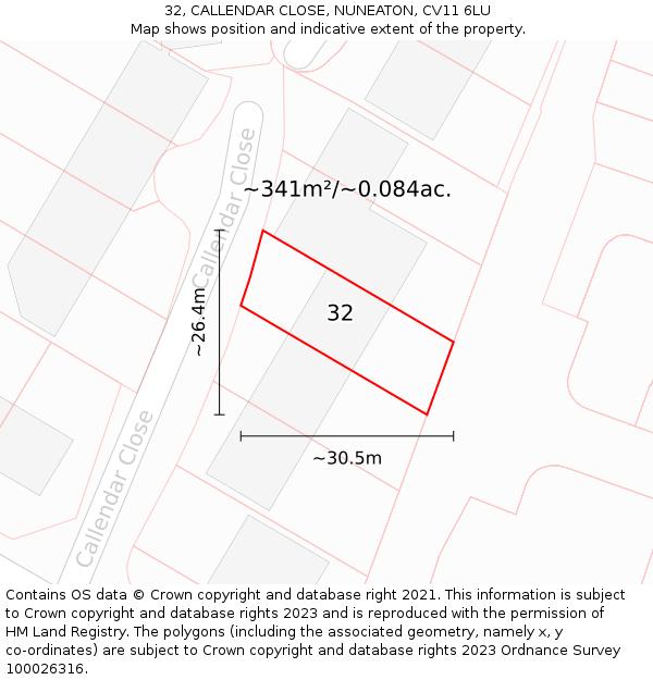 32, CALLENDAR CLOSE, NUNEATON, CV11 6LU: Plot and title map