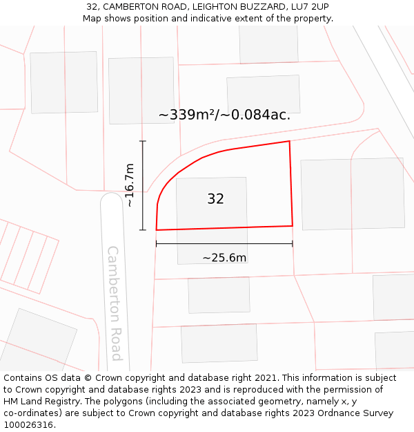 32, CAMBERTON ROAD, LEIGHTON BUZZARD, LU7 2UP: Plot and title map