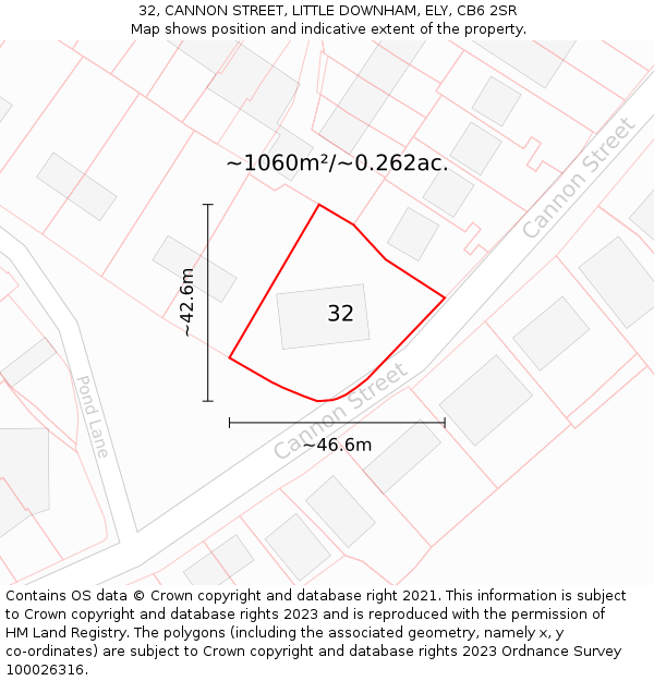 32, CANNON STREET, LITTLE DOWNHAM, ELY, CB6 2SR: Plot and title map