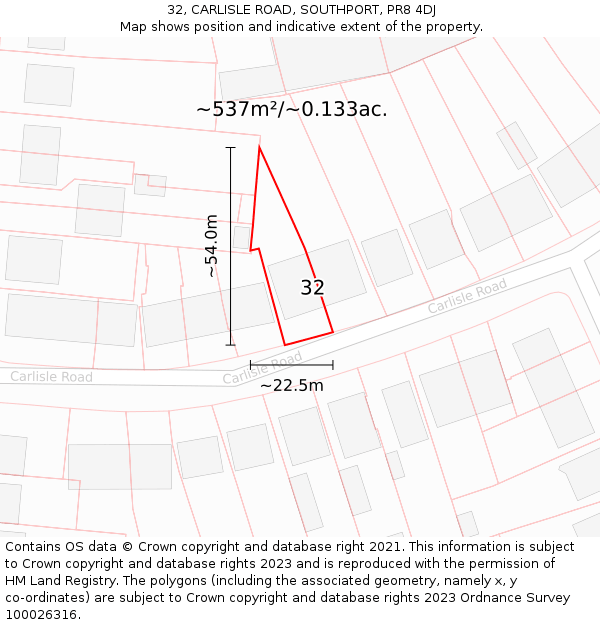 32, CARLISLE ROAD, SOUTHPORT, PR8 4DJ: Plot and title map