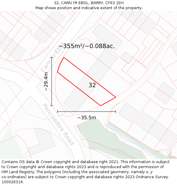 32, CARN YR EBOL, BARRY, CF63 1EH: Plot and title map