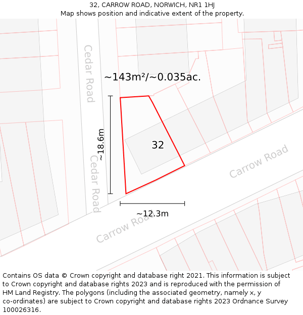 32, CARROW ROAD, NORWICH, NR1 1HJ: Plot and title map