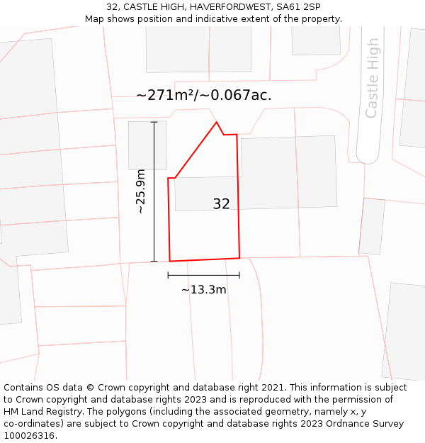 32, CASTLE HIGH, HAVERFORDWEST, SA61 2SP: Plot and title map