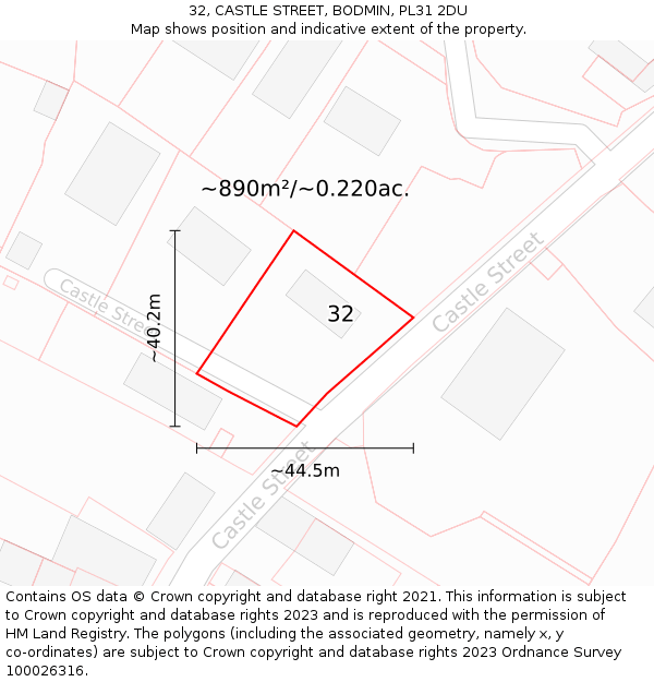 32, CASTLE STREET, BODMIN, PL31 2DU: Plot and title map