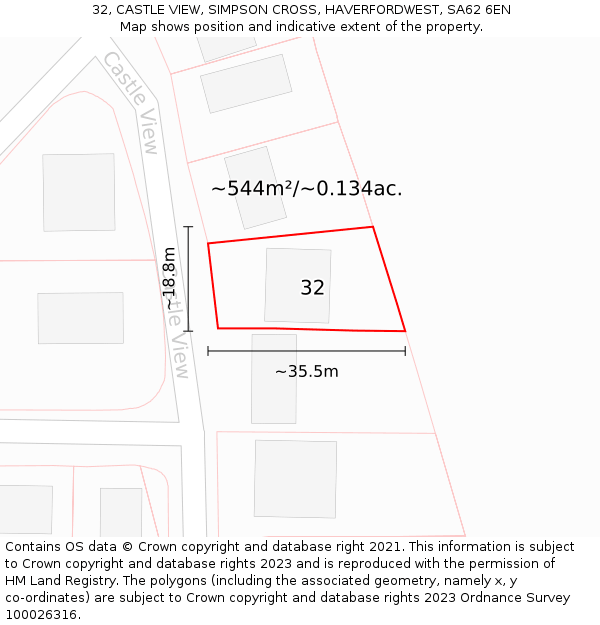 32, CASTLE VIEW, SIMPSON CROSS, HAVERFORDWEST, SA62 6EN: Plot and title map