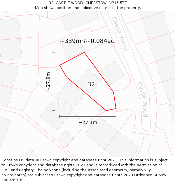 32, CASTLE WOOD, CHEPSTOW, NP16 5TZ: Plot and title map