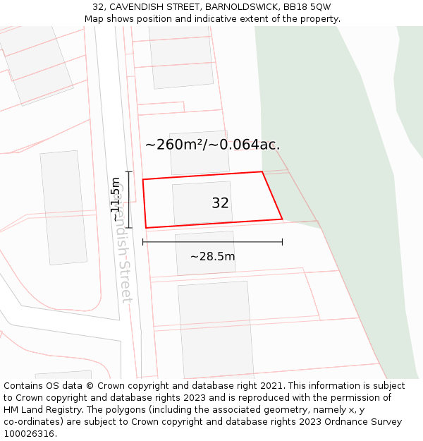 32, CAVENDISH STREET, BARNOLDSWICK, BB18 5QW: Plot and title map