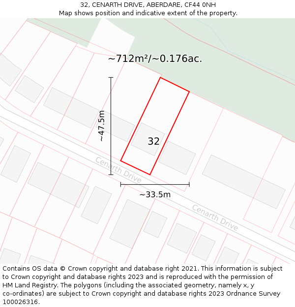 32, CENARTH DRIVE, ABERDARE, CF44 0NH: Plot and title map