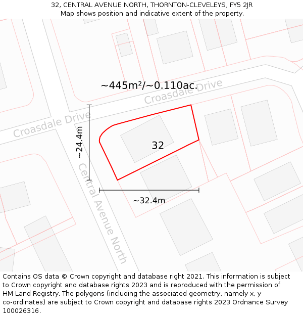 32, CENTRAL AVENUE NORTH, THORNTON-CLEVELEYS, FY5 2JR: Plot and title map