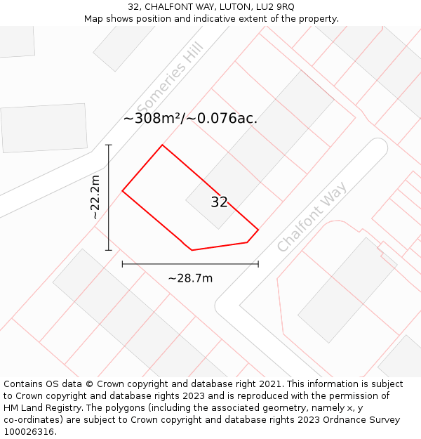 32, CHALFONT WAY, LUTON, LU2 9RQ: Plot and title map