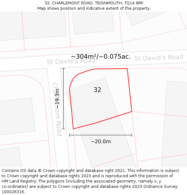 32, CHARLEMONT ROAD, TEIGNMOUTH, TQ14 8RP: Plot and title map