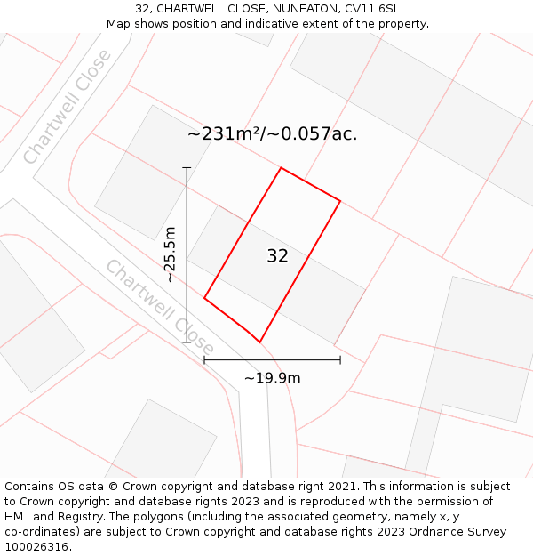 32, CHARTWELL CLOSE, NUNEATON, CV11 6SL: Plot and title map