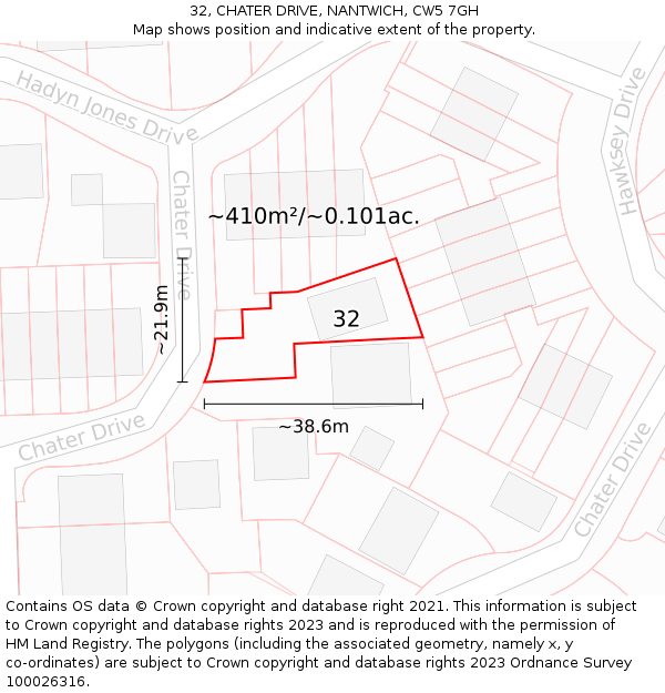 32, CHATER DRIVE, NANTWICH, CW5 7GH: Plot and title map