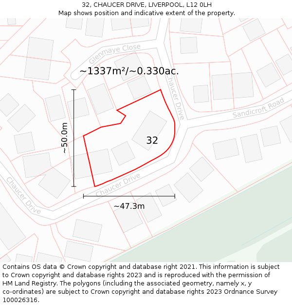 32, CHAUCER DRIVE, LIVERPOOL, L12 0LH: Plot and title map