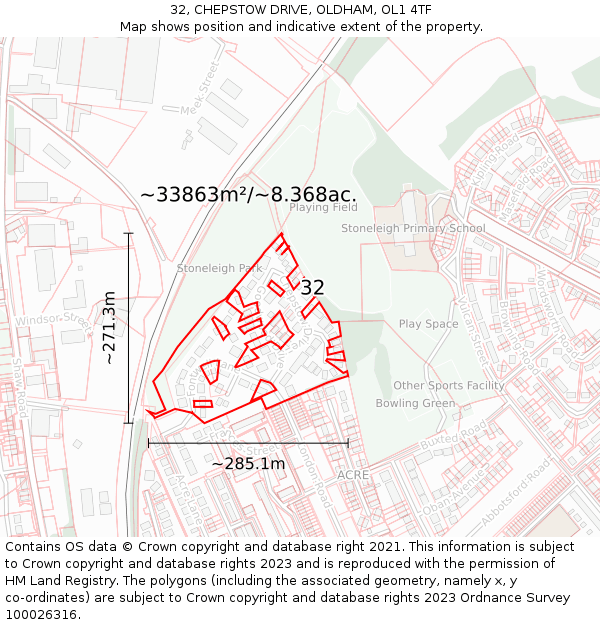 32, CHEPSTOW DRIVE, OLDHAM, OL1 4TF: Plot and title map