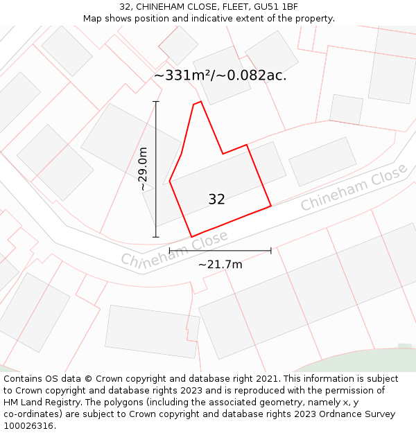 32, CHINEHAM CLOSE, FLEET, GU51 1BF: Plot and title map