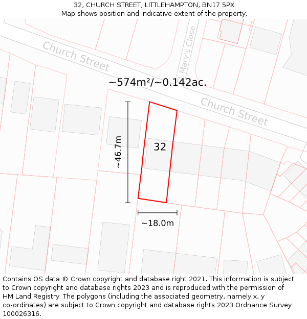 32, CHURCH STREET, LITTLEHAMPTON, BN17 5PX: Plot and title map
