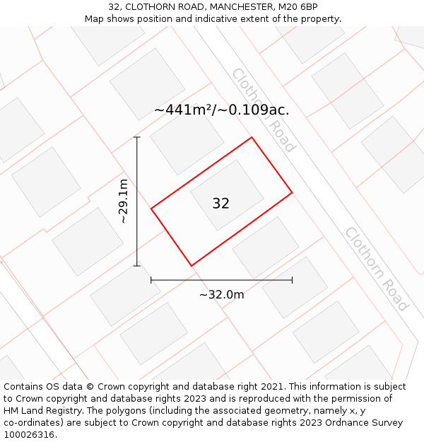 32, CLOTHORN ROAD, MANCHESTER, M20 6BP: Plot and title map