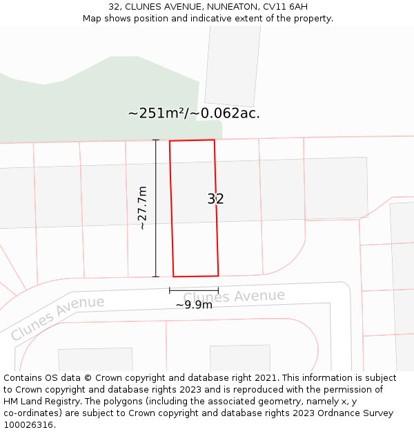 32, CLUNES AVENUE, NUNEATON, CV11 6AH: Plot and title map