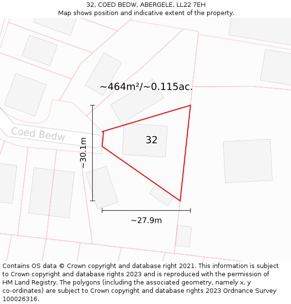 32, COED BEDW, ABERGELE, LL22 7EH: Plot and title map