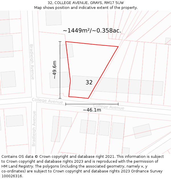 32, COLLEGE AVENUE, GRAYS, RM17 5UW: Plot and title map