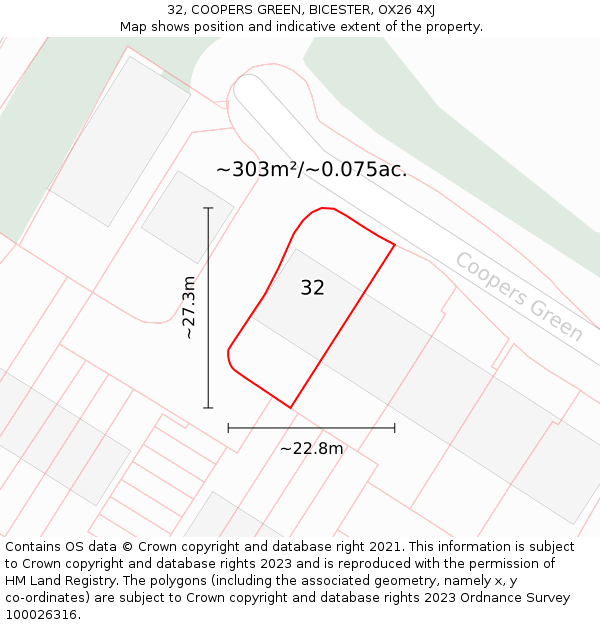 32, COOPERS GREEN, BICESTER, OX26 4XJ: Plot and title map