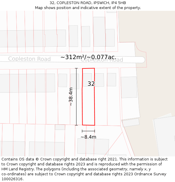 32, COPLESTON ROAD, IPSWICH, IP4 5HB: Plot and title map