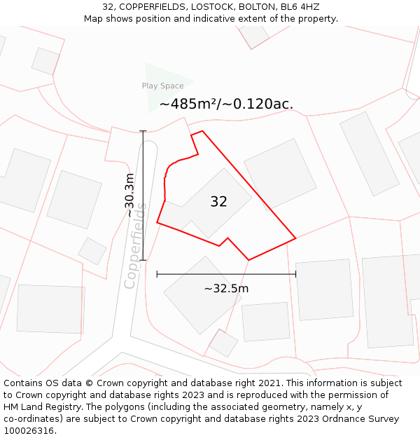 32, COPPERFIELDS, LOSTOCK, BOLTON, BL6 4HZ: Plot and title map