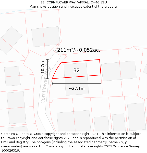 32, CORNFLOWER WAY, WIRRAL, CH46 1SU: Plot and title map