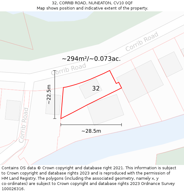 32, CORRIB ROAD, NUNEATON, CV10 0QF: Plot and title map