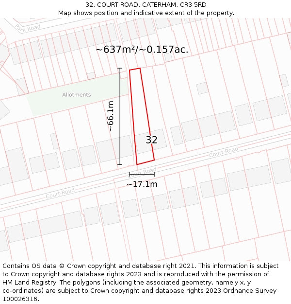 32, COURT ROAD, CATERHAM, CR3 5RD: Plot and title map