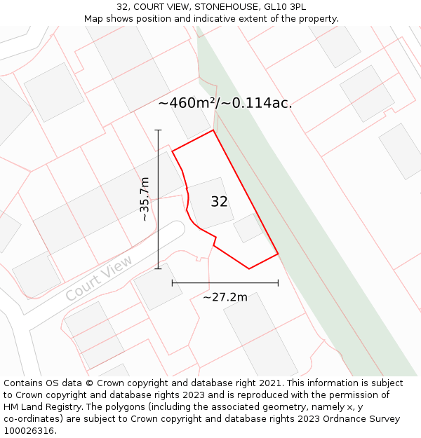 32, COURT VIEW, STONEHOUSE, GL10 3PL: Plot and title map