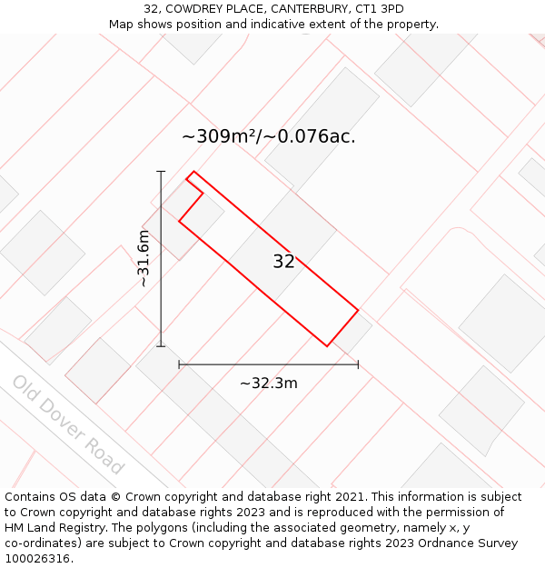 32, COWDREY PLACE, CANTERBURY, CT1 3PD: Plot and title map