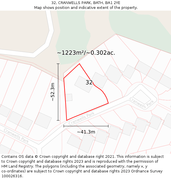 32, CRANWELLS PARK, BATH, BA1 2YE: Plot and title map