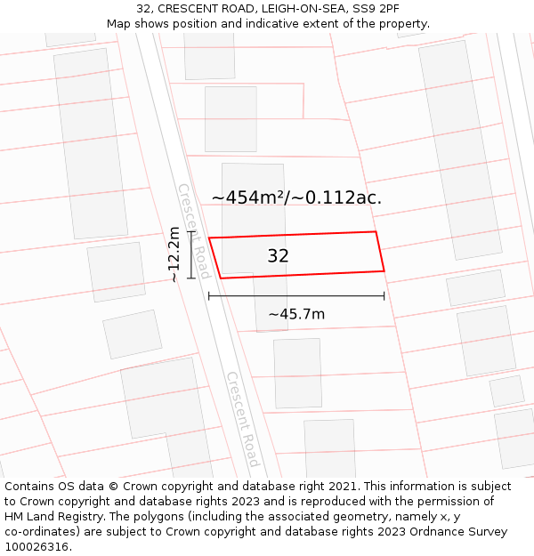 32, CRESCENT ROAD, LEIGH-ON-SEA, SS9 2PF: Plot and title map