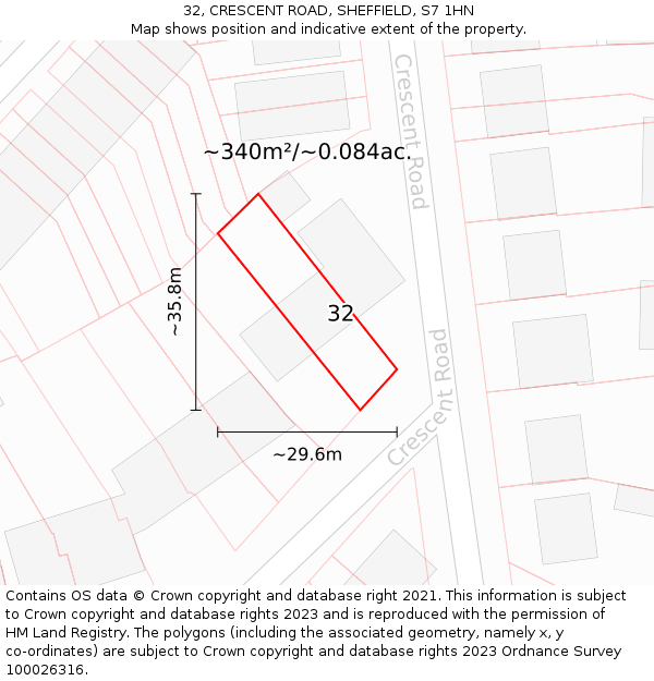 32, CRESCENT ROAD, SHEFFIELD, S7 1HN: Plot and title map