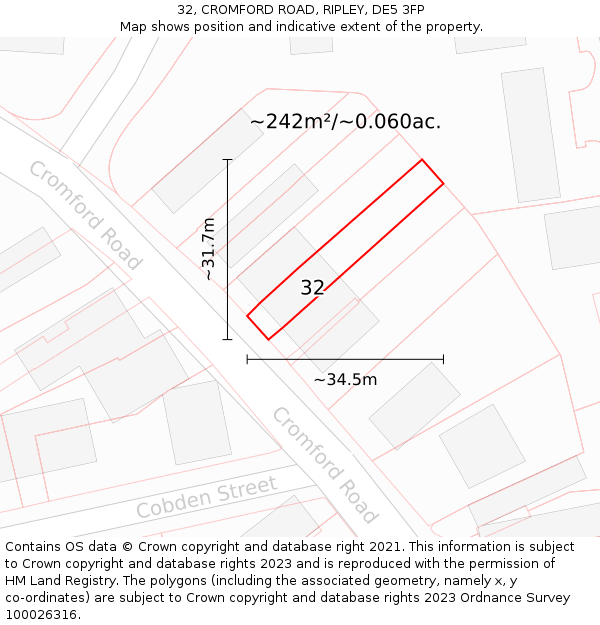 32, CROMFORD ROAD, RIPLEY, DE5 3FP: Plot and title map