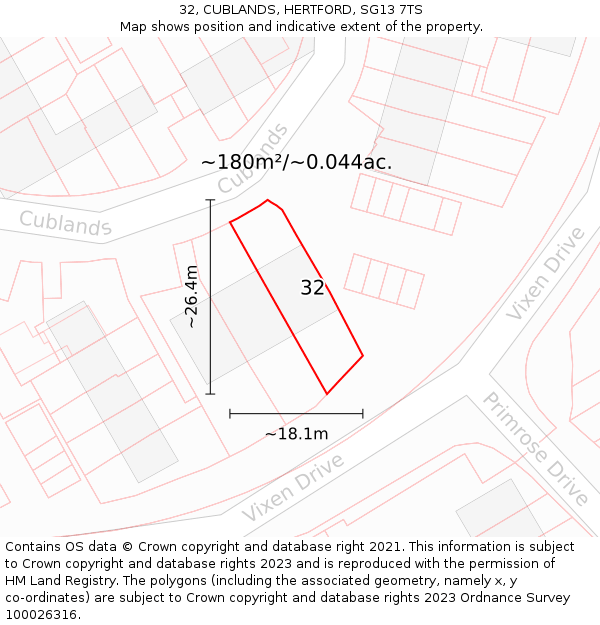 32, CUBLANDS, HERTFORD, SG13 7TS: Plot and title map