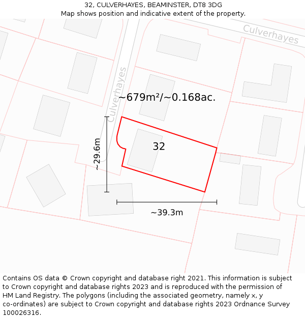 32, CULVERHAYES, BEAMINSTER, DT8 3DG: Plot and title map