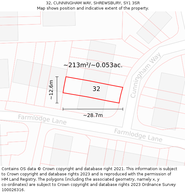 32, CUNNINGHAM WAY, SHREWSBURY, SY1 3SR: Plot and title map