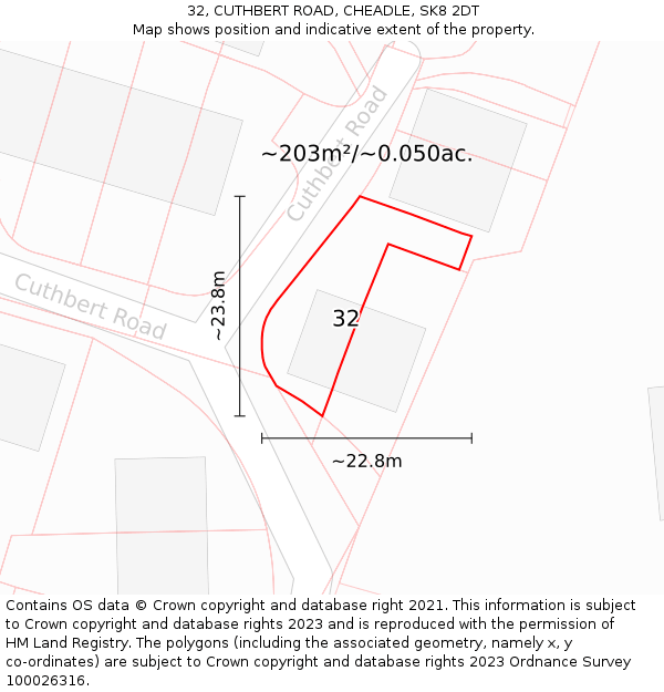 32, CUTHBERT ROAD, CHEADLE, SK8 2DT: Plot and title map