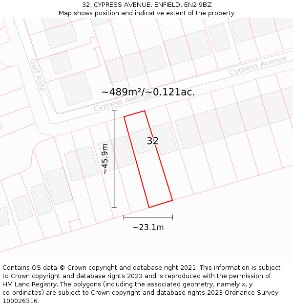 32, CYPRESS AVENUE, ENFIELD, EN2 9BZ: Plot and title map