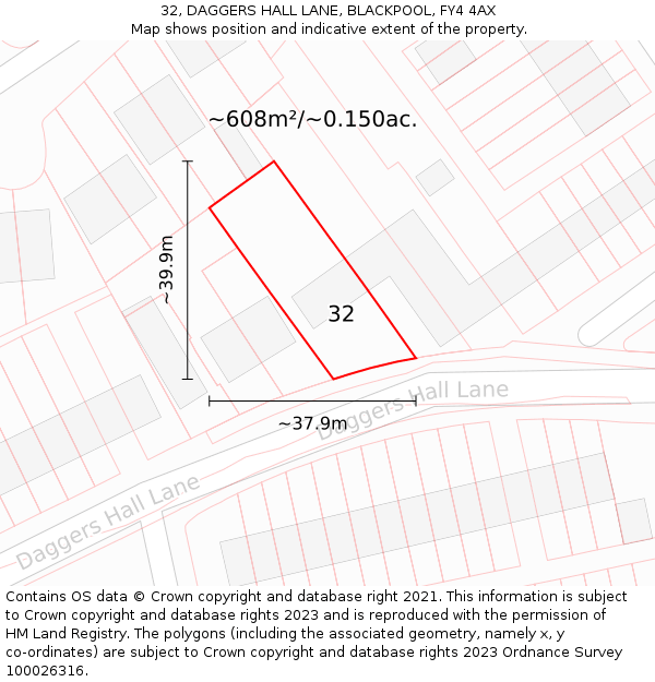 32, DAGGERS HALL LANE, BLACKPOOL, FY4 4AX: Plot and title map