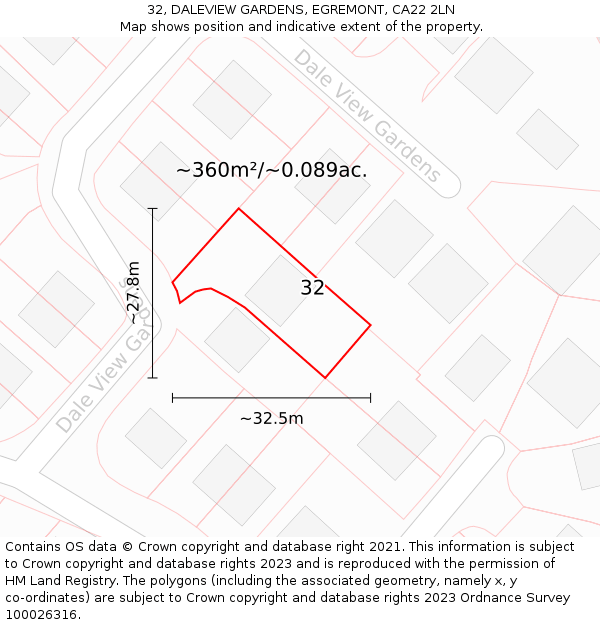 32, DALEVIEW GARDENS, EGREMONT, CA22 2LN: Plot and title map