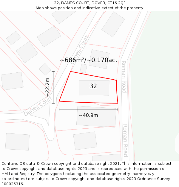 32, DANES COURT, DOVER, CT16 2QF: Plot and title map