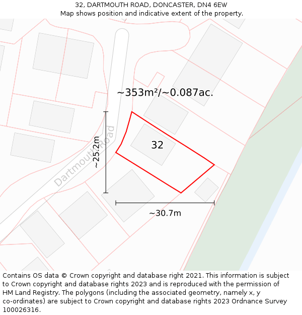 32, DARTMOUTH ROAD, DONCASTER, DN4 6EW: Plot and title map