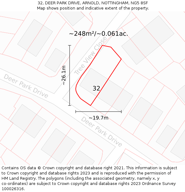 32, DEER PARK DRIVE, ARNOLD, NOTTINGHAM, NG5 8SF: Plot and title map