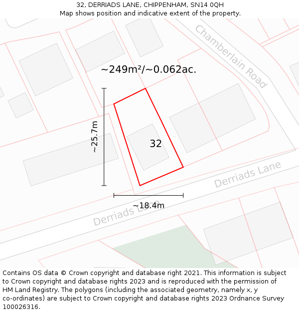 32, DERRIADS LANE, CHIPPENHAM, SN14 0QH: Plot and title map